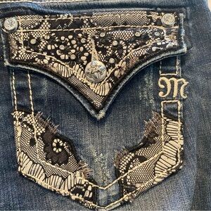 Miss Me Embellished Lace Boot Cut Jeans EUC